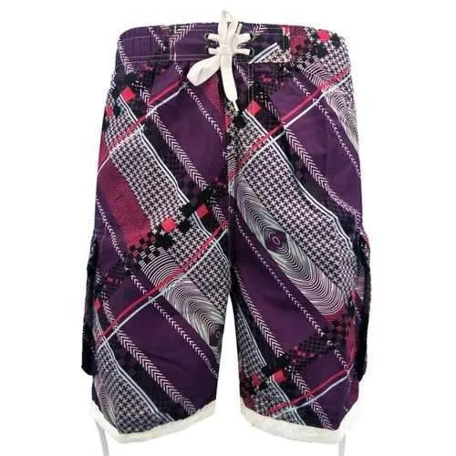Slant Stripe Criss Cross Elastic Waist Board Shorts - Viola Purple Xl