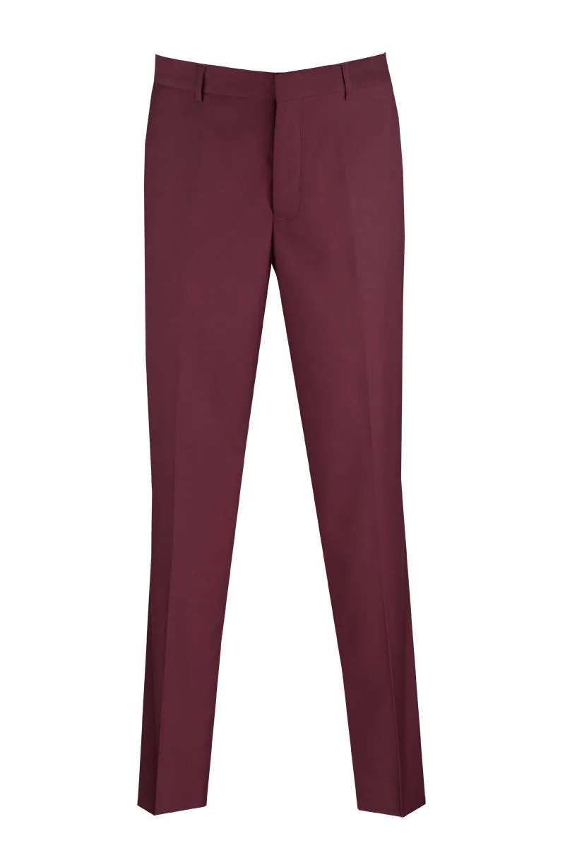 Slim Fit Flat Front Pre-Hemmed Dress Pants (Burgundy) OS-900