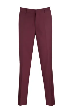 Slim Fit Flat Front Pre-Hemmed Dress Pants (Burgundy) OS-900