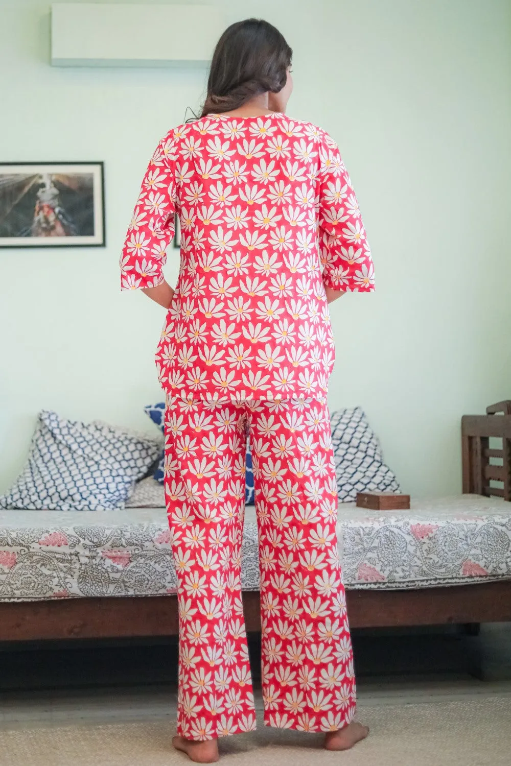 Sootisyahi 'Blush Floral' Handblock Printed Pure Cotton Night Suit