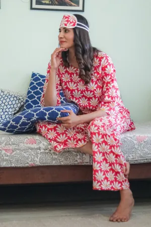 Sootisyahi 'Blush Floral' Handblock Printed Pure Cotton Night Suit