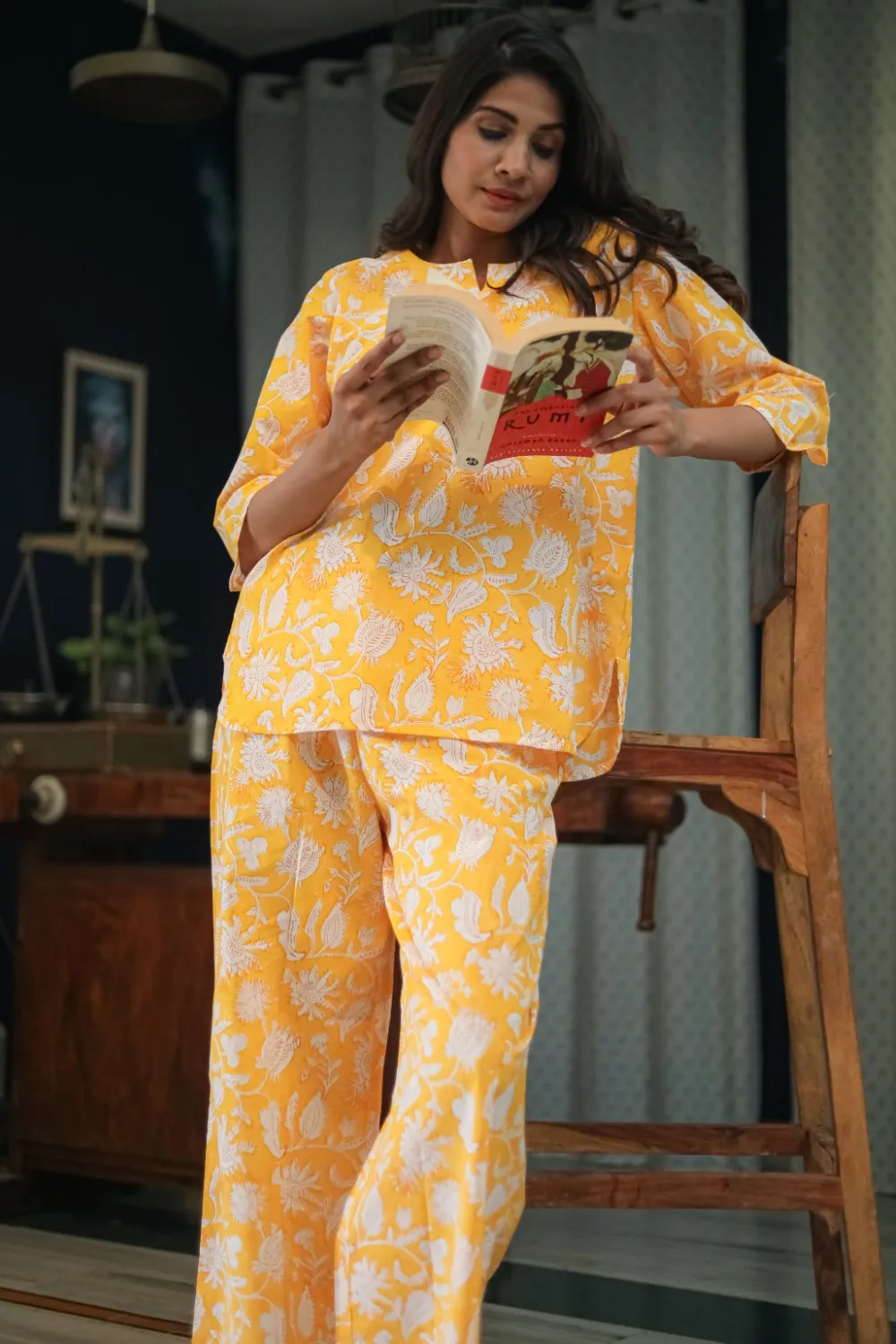 Sootisyahi 'Golden Dreams' Handblock Printed Pure Cotton Night Suit