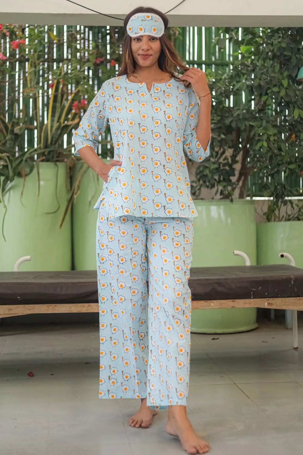 Sootisyahi 'Pastel Omelet' Handblock Printed Pure Cotton Night Suit