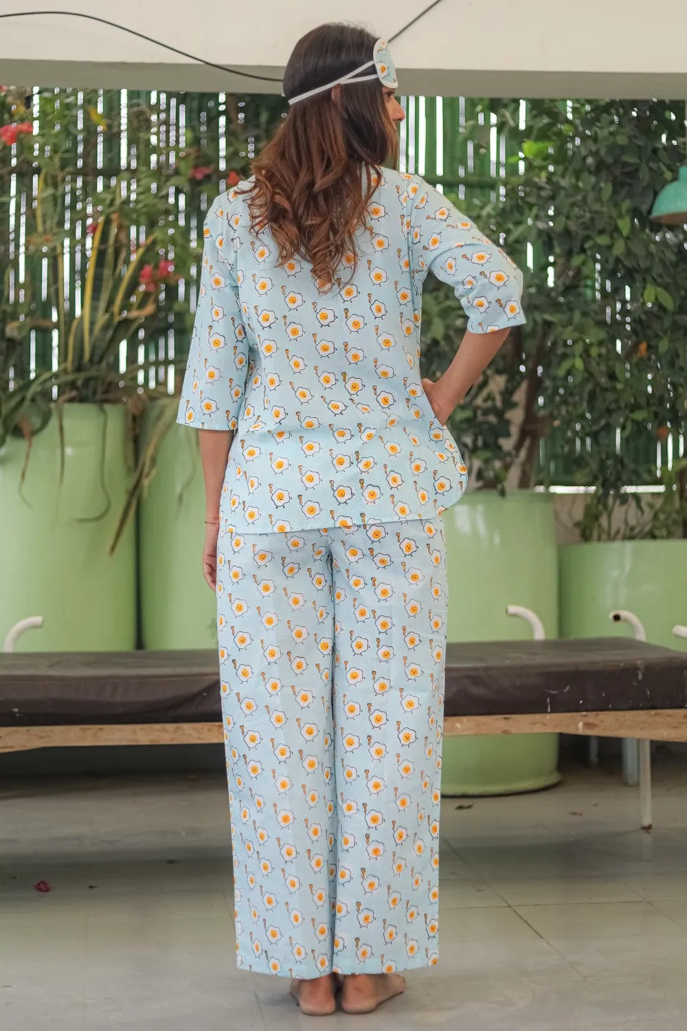 Sootisyahi 'Pastel Omelet' Handblock Printed Pure Cotton Night Suit