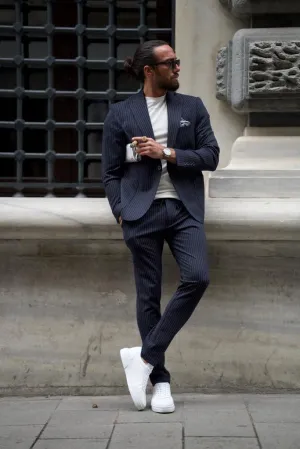 Sorento Dark Blue Slim Fit Double Breasted Pinstripe Suit