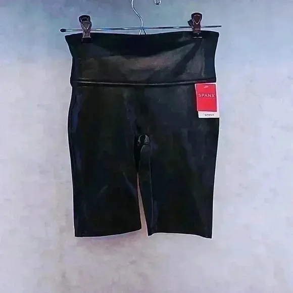 Spanx Women's Faux Leather Bike Shorts Black Size Small Compression NWT