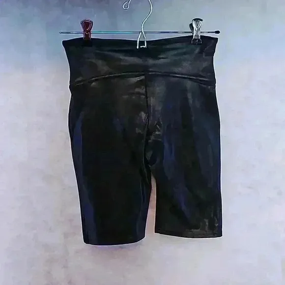 Spanx Women's Faux Leather Bike Shorts Black Size Small Compression NWT