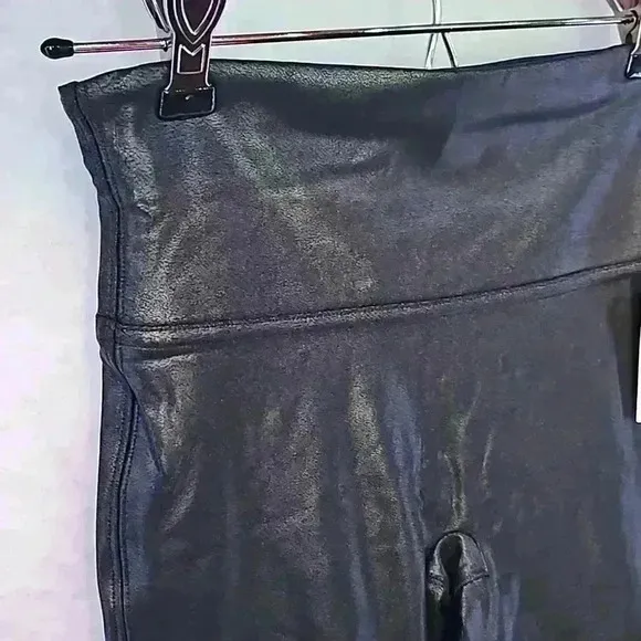 Spanx Women's Faux Leather Bike Shorts Black Size Small Compression NWT