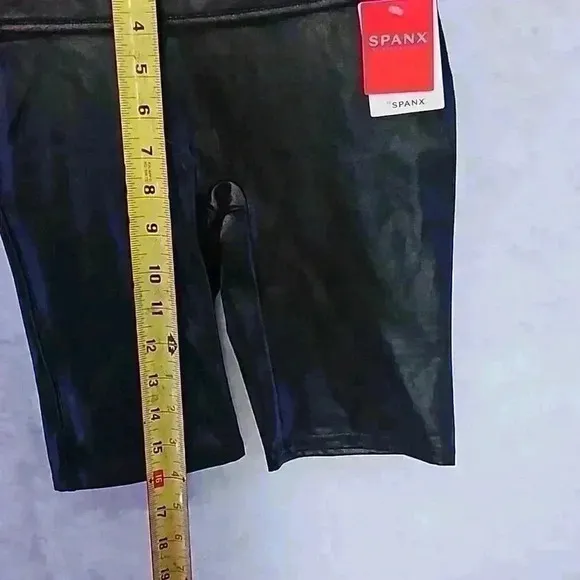 Spanx Women's Faux Leather Bike Shorts Black Size Small Compression NWT
