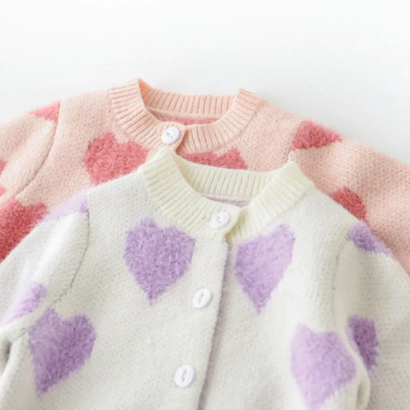 Spring Autumn Infant Baby Girls Knit Long Sleeve Loving Heart Coat   Rompers Clothing Sets Kids Girls Suit Clothes 0-2Yrs