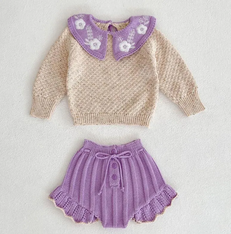 Spring Autumn Infant Baby Girls Knit Long Sleeve Loving Heart Coat   Rompers Clothing Sets Kids Girls Suit Clothes 0-2Yrs