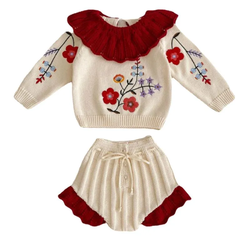 Spring Autumn Infant Baby Girls Knit Long Sleeve Loving Heart Coat   Rompers Clothing Sets Kids Girls Suit Clothes 0-2Yrs