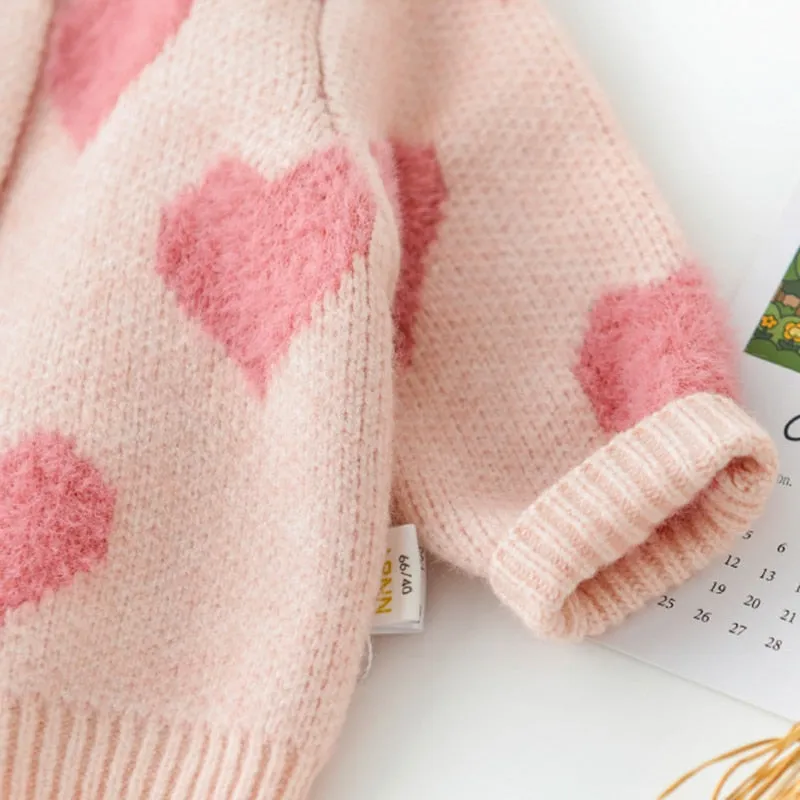Spring Autumn Infant Baby Girls Knit Long Sleeve Loving Heart Coat   Rompers Clothing Sets Kids Girls Suit Clothes 0-2Yrs