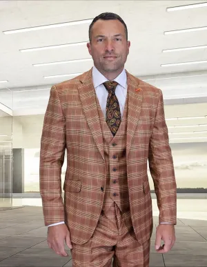 Statement Men's 3-Piece Modern Fit Suit – 100% Wool with Refined Plaid Pattern