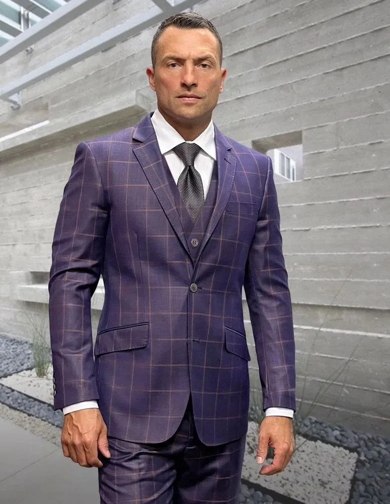 Statement Men's 3-Piece Modern Fit Suit – 100% Wool with Stylish Fashion Pattern