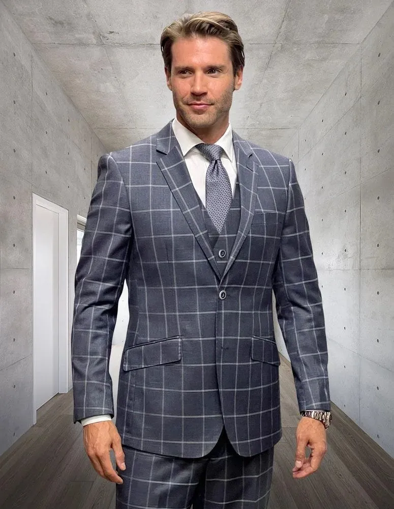 Statement Men's 3-Piece Modern Fit Suit – 100% Wool with Stylish Fashion Pattern