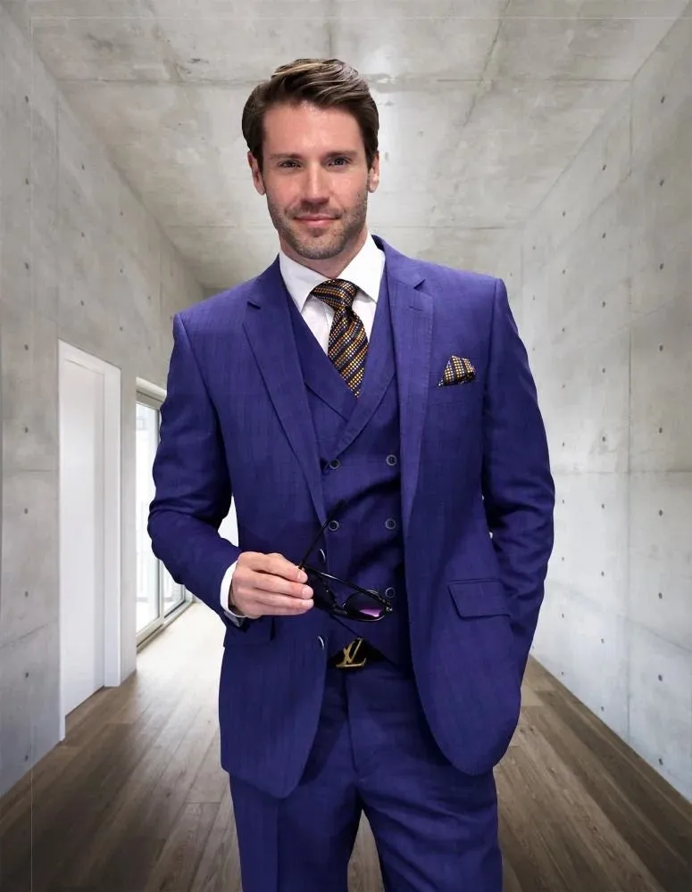 Statement Men's Outlet 2-Piece Big & Tall 100% Wool Fashion Suit – Modern Grid Design