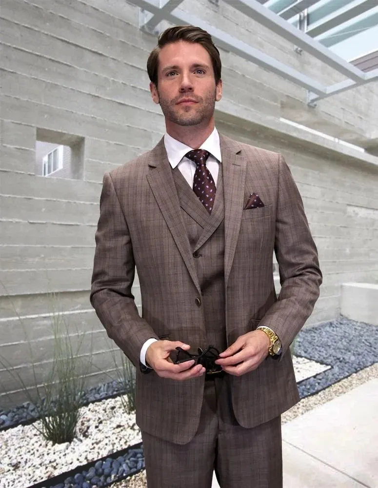Statement Men's Outlet 2-Piece Big & Tall 100% Wool Fashion Suit – Modern Grid Design