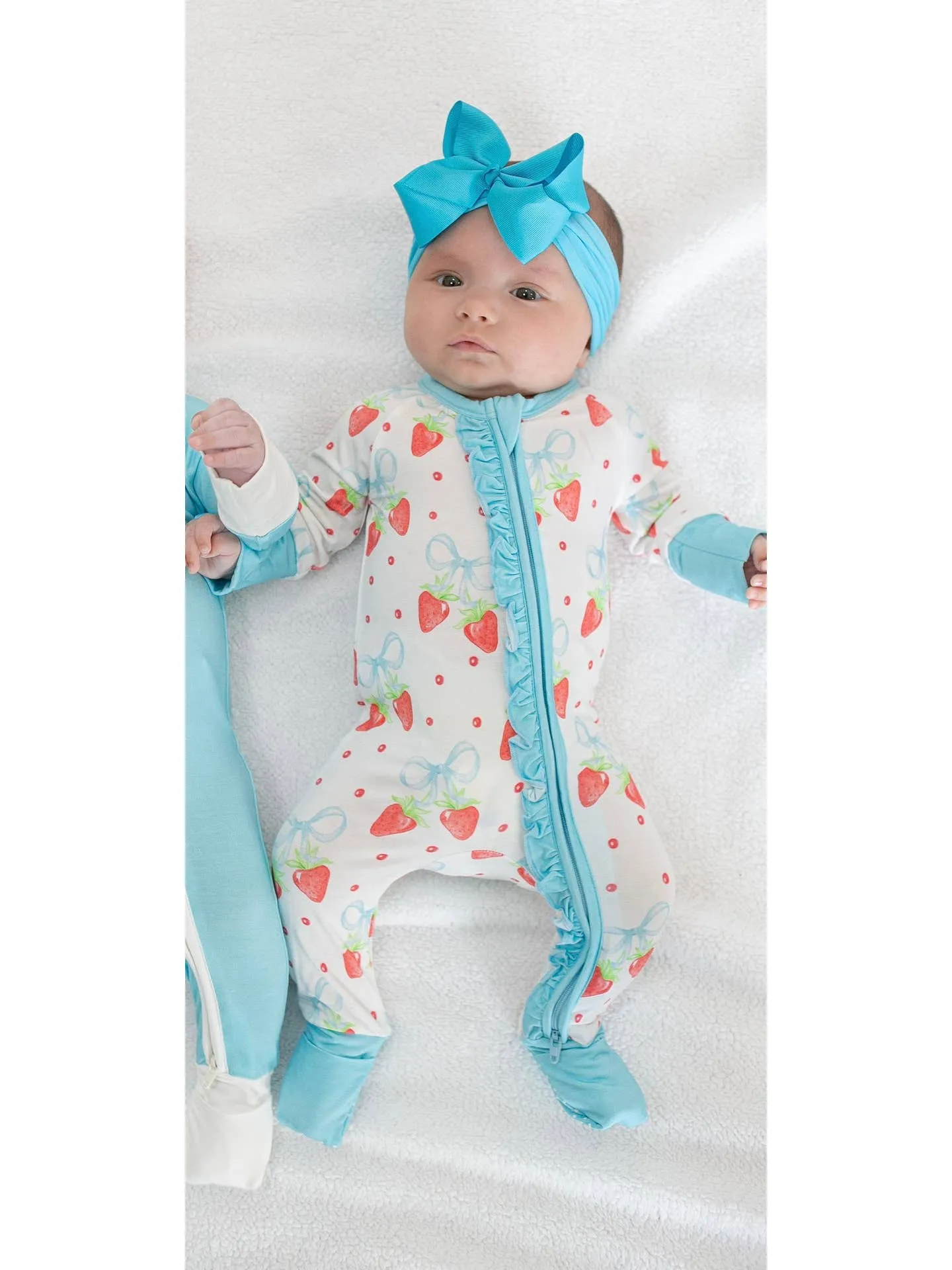 Strawberries & Bows Ruffle Onesie