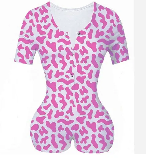 Strawberry Bodysuit Skinny Sleeveless Deep V Neck Bodycon Sleepwear