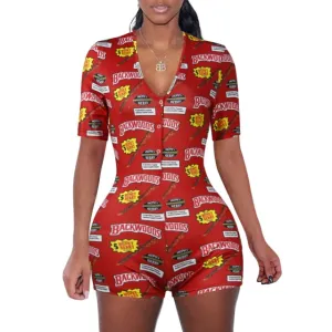 Strawberry Bodysuit Skinny Sleeveless Deep V Neck Bodycon Sleepwear