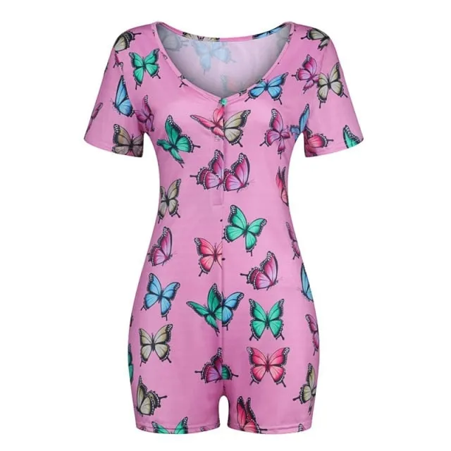 Strawberry Bodysuit Skinny Sleeveless Deep V Neck Bodycon Sleepwear