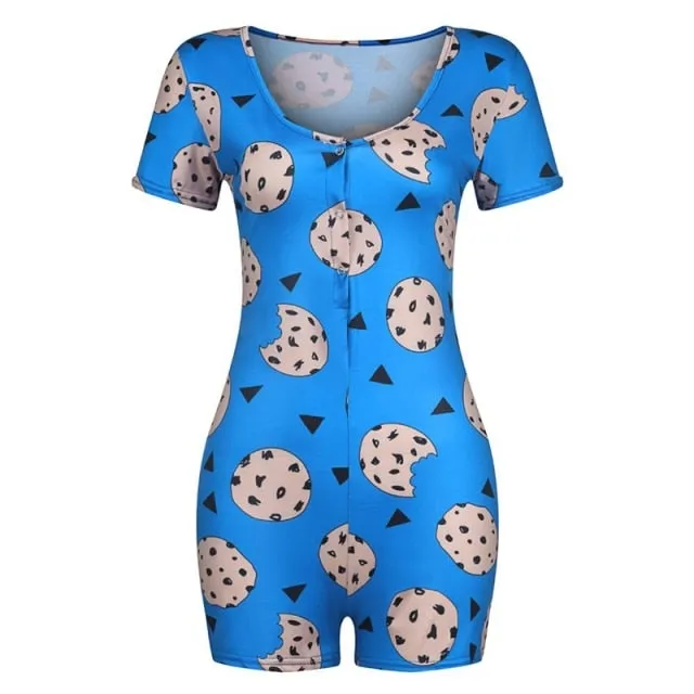 Strawberry Bodysuit Skinny Sleeveless Deep V Neck Bodycon Sleepwear