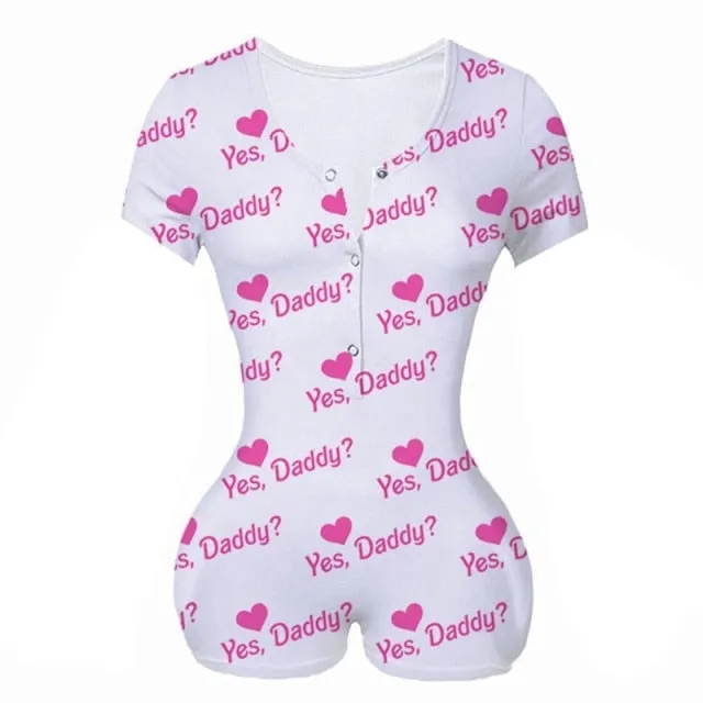 Strawberry Bodysuit Skinny Sleeveless Deep V Neck Bodycon Sleepwear