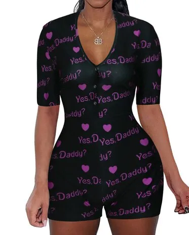 Strawberry Bodysuit Skinny Sleeveless Deep V Neck Bodycon Sleepwear