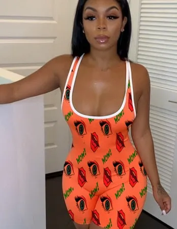 Strawberry Bodysuit Skinny Sleeveless Deep V Neck Bodycon Sleepwear