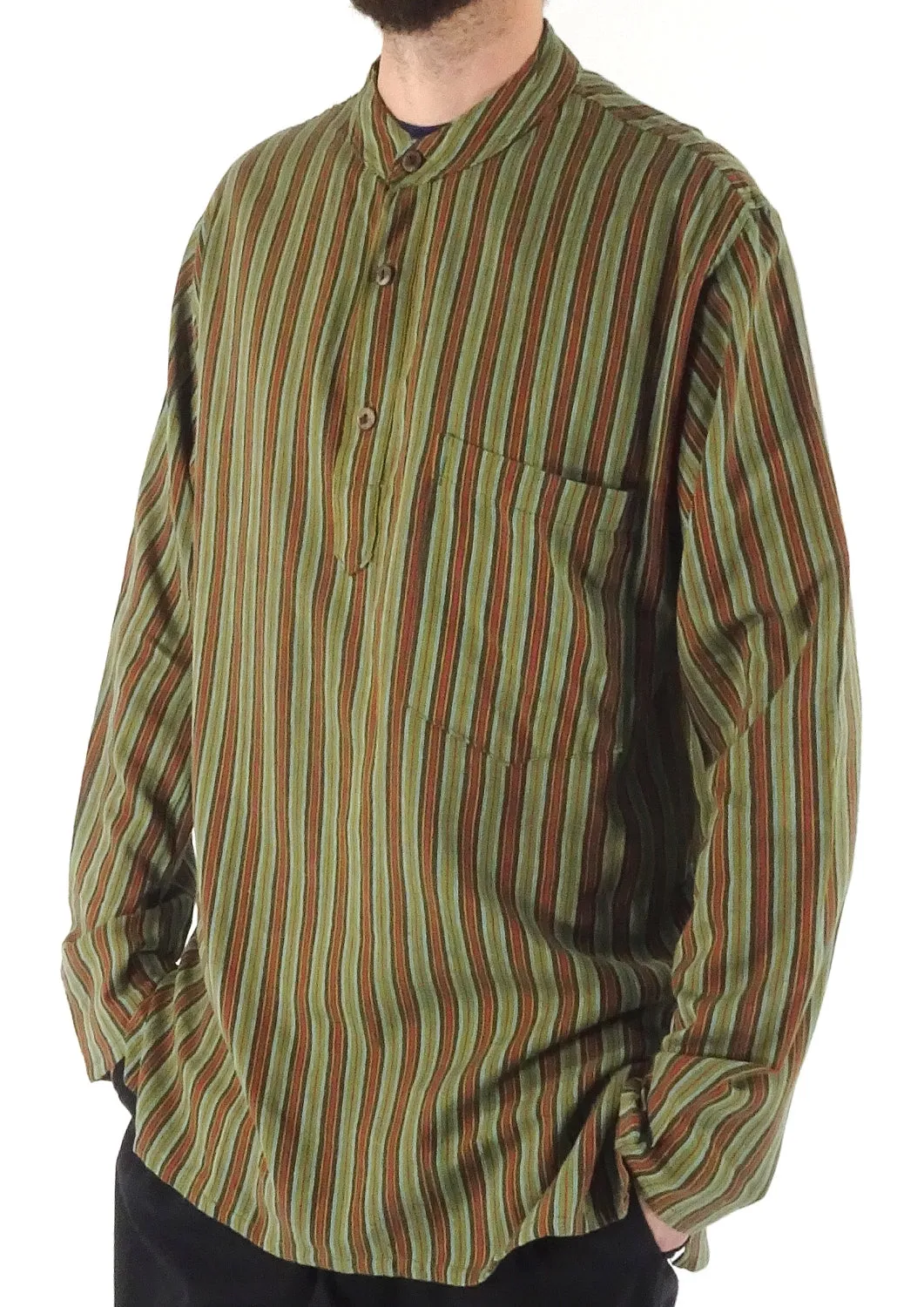 Stripe Cotton Three Button Shirt