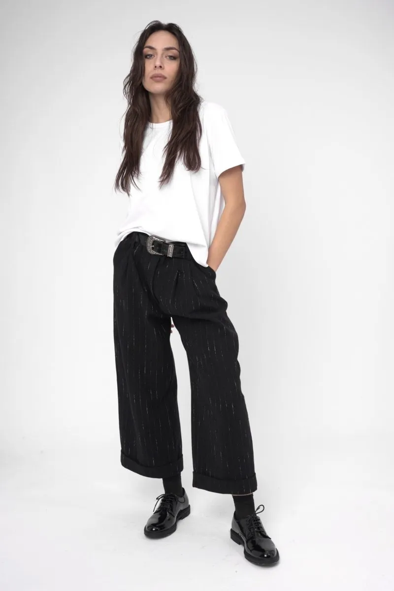 Striped Cuffed Slacks Pant