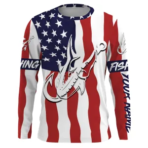 Sturgeon fishing American Flag Fish hook Custom Long sleeve, Long Sleeve Hooded NPQ755