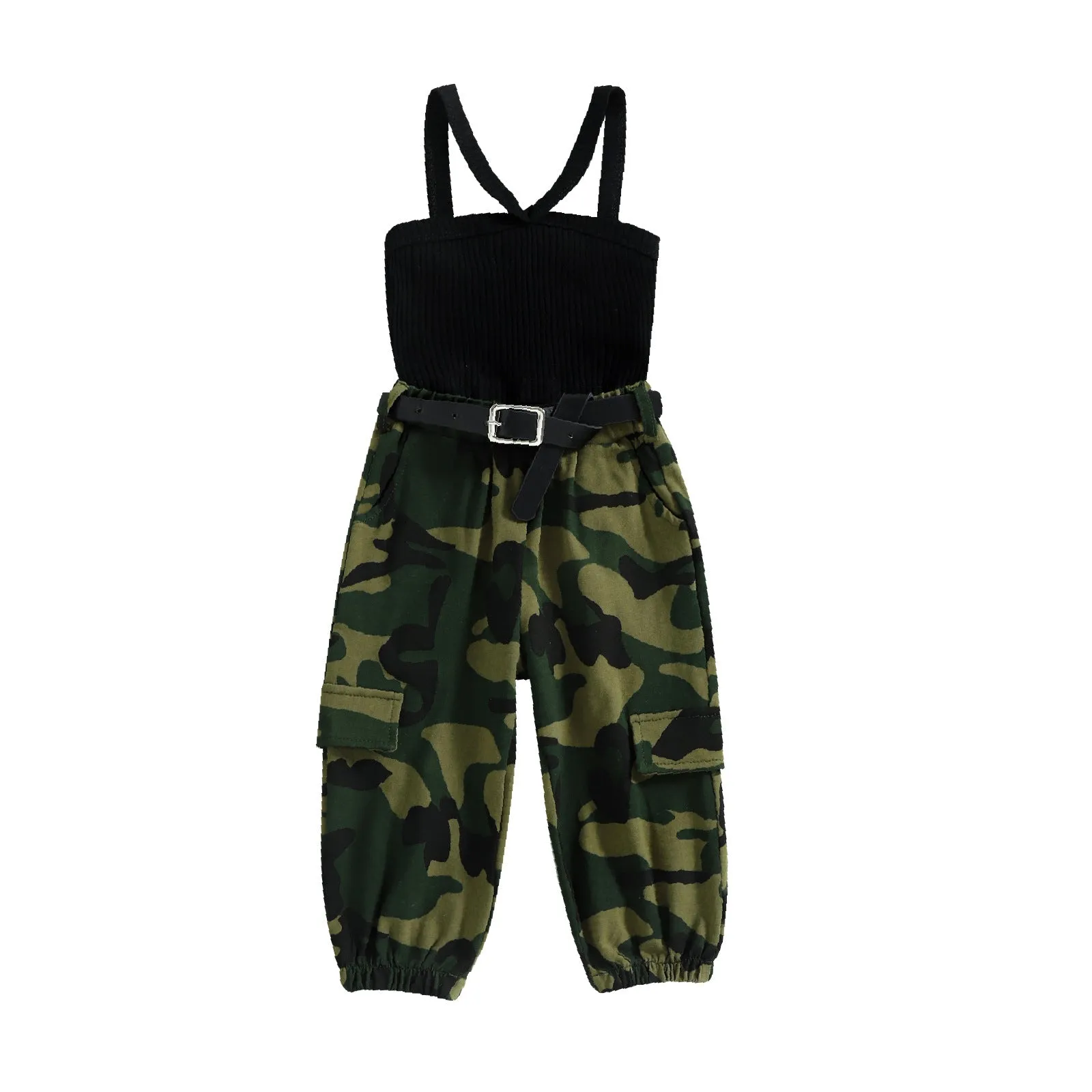 Summer military uniform suspender top camouflage trousers two-piece suit straight hair
