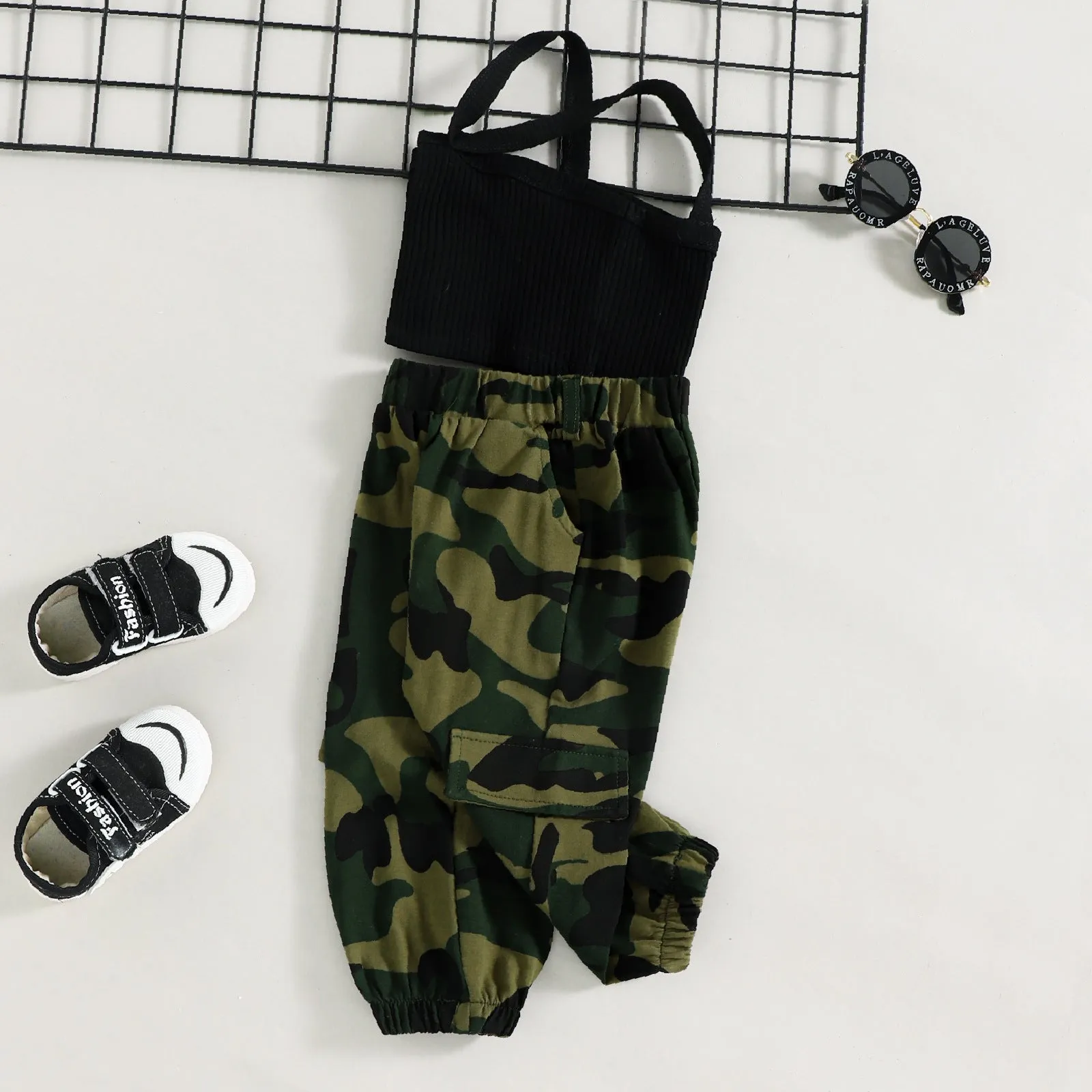 Summer military uniform suspender top camouflage trousers two-piece suit straight hair