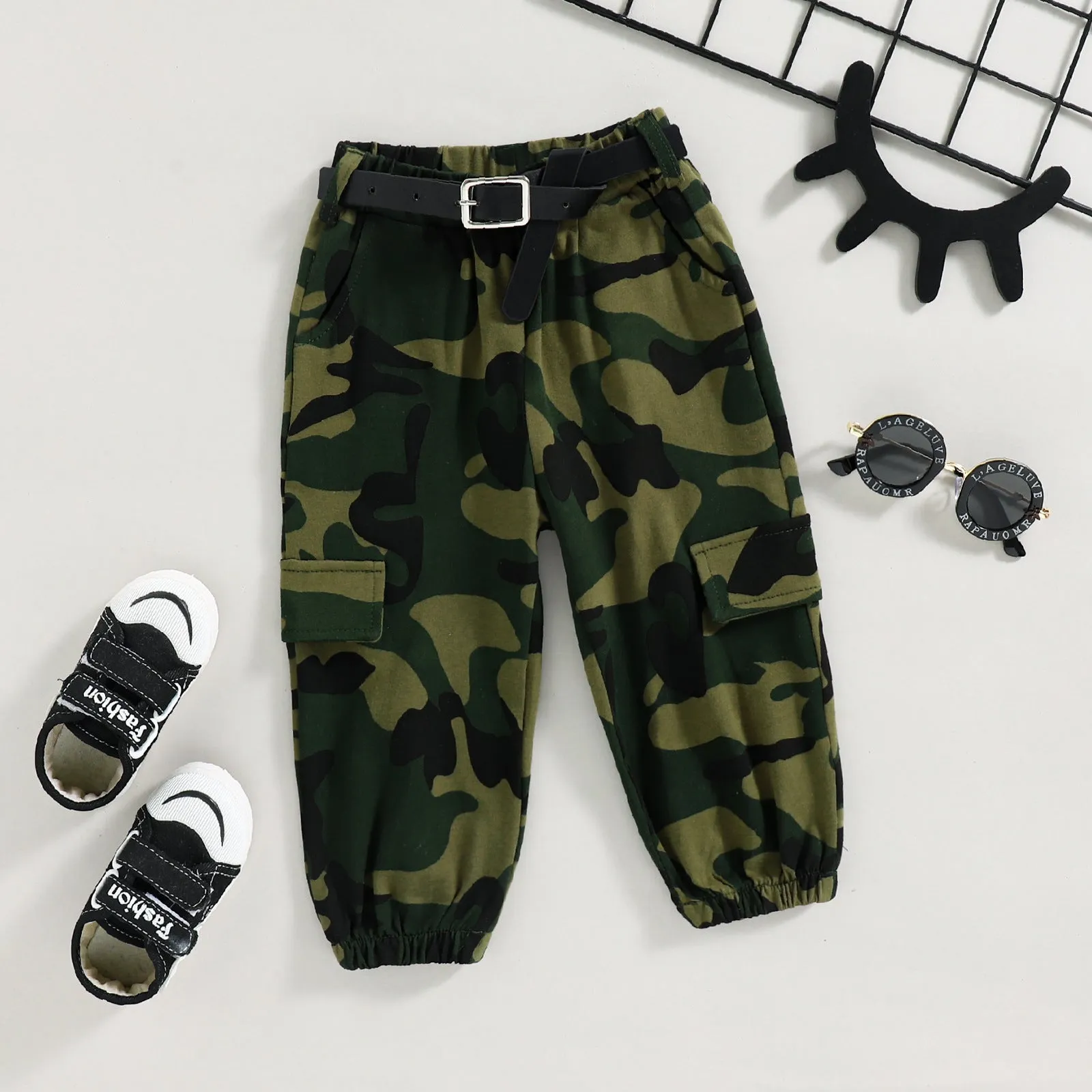 Summer military uniform suspender top camouflage trousers two-piece suit straight hair
