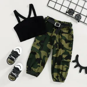 Summer military uniform suspender top camouflage trousers two-piece suit straight hair