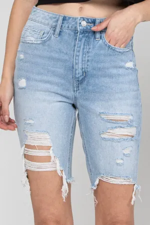 SUPER HIGH RISE DISTRESSED RAW HEM RELAXED BERMUDA