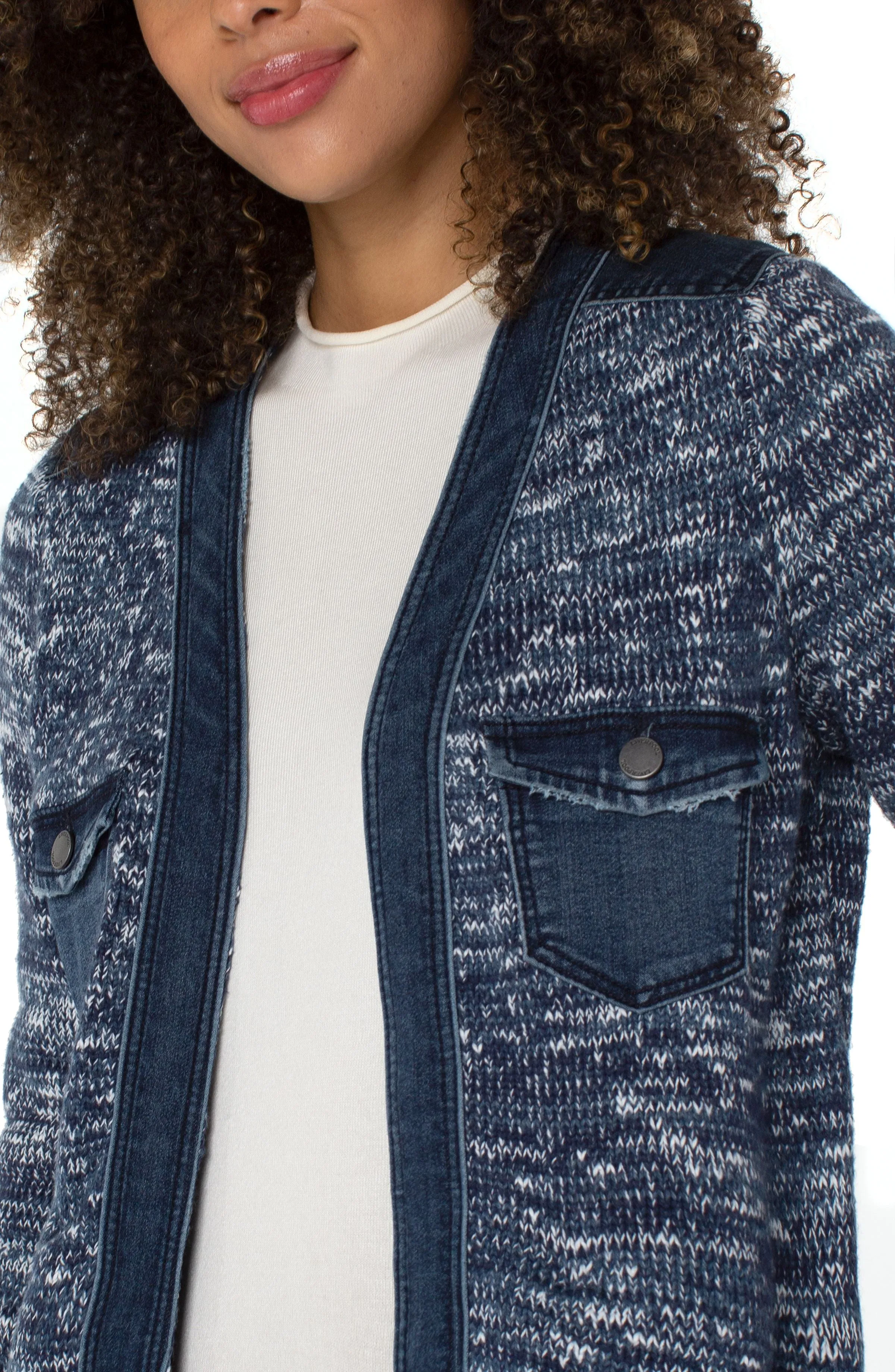 Sweater Cardigan with Denim Trim