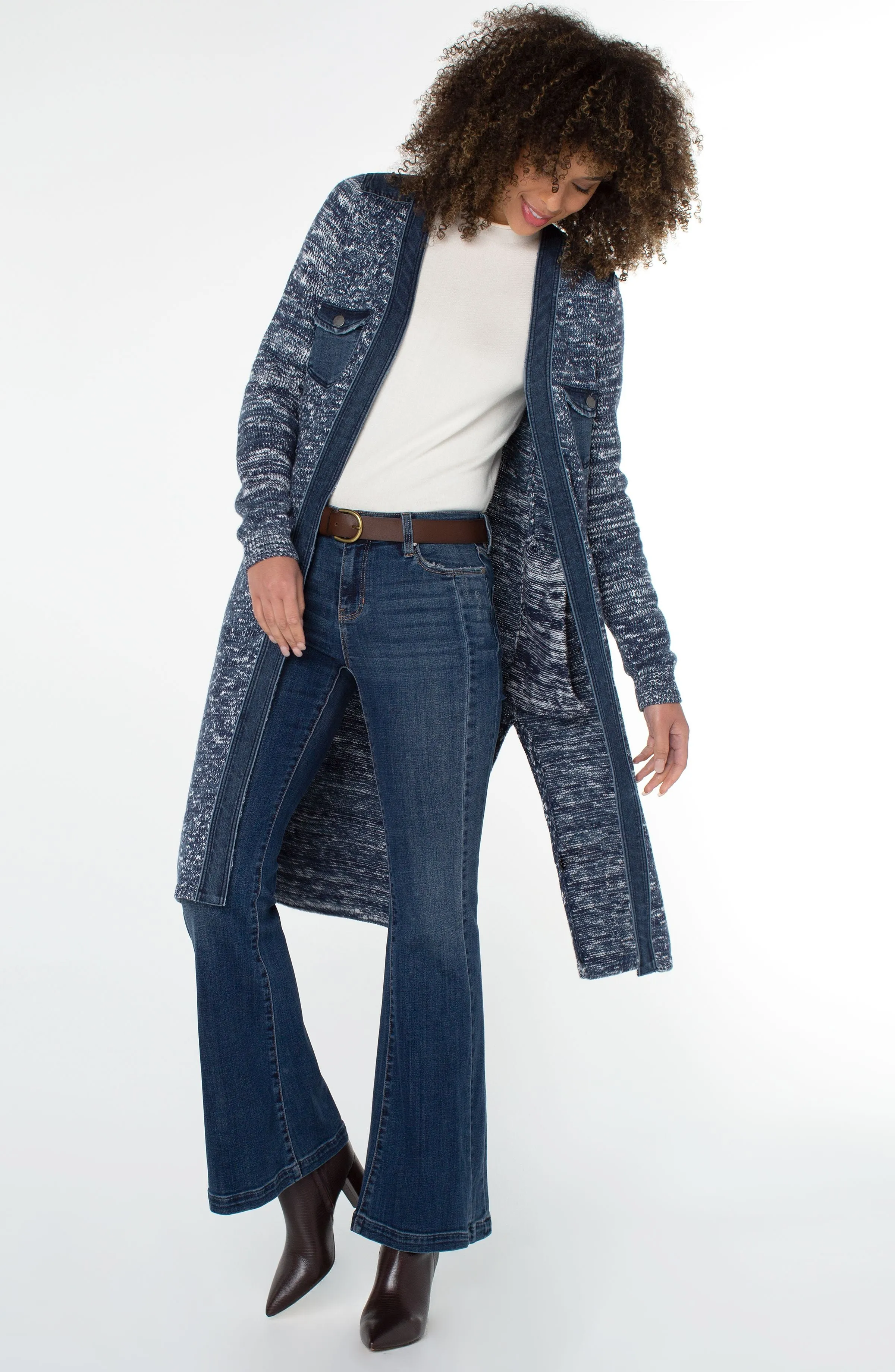 Sweater Cardigan with Denim Trim
