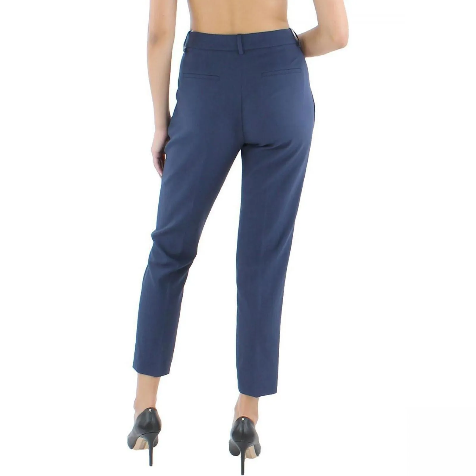 Tahari Asl Womens Crepe Flat Front Slacks Trouser Pants NAM922-TH Navy Blue 12