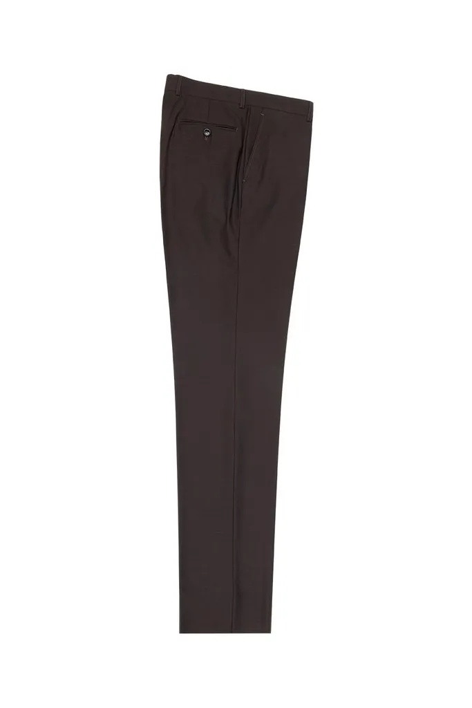 Tiglio Luxe Brown Flat Front, Pure Wool Modern Fit Dress Pants 2560 TIG1003