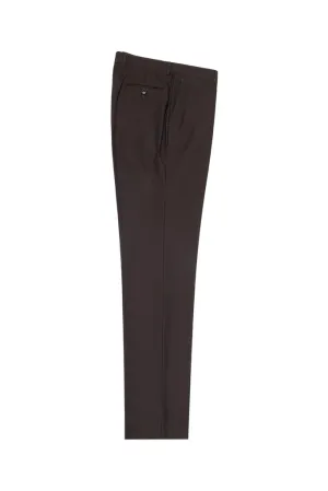 Tiglio Luxe Brown Flat Front, Pure Wool Modern Fit Dress Pants 2560 TIG1003