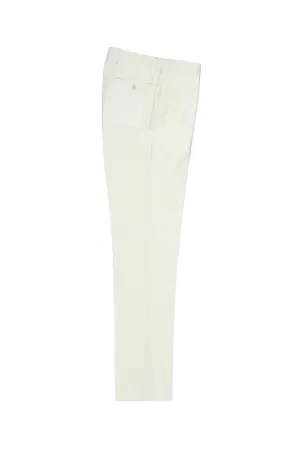 Tiglio Luxe Off-White Flat Front, Pure Wool Modern Fit Dress Pants 2560
