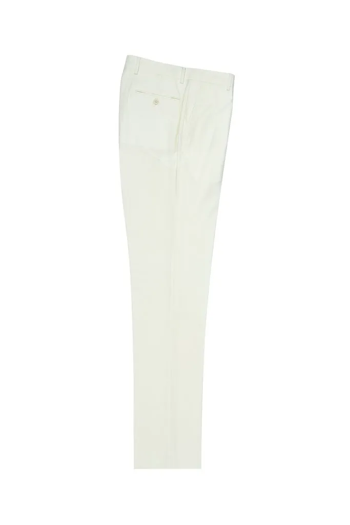 Tiglio Luxe Off-White Flat Front, Pure Wool Modern Fit Dress Pants 2560