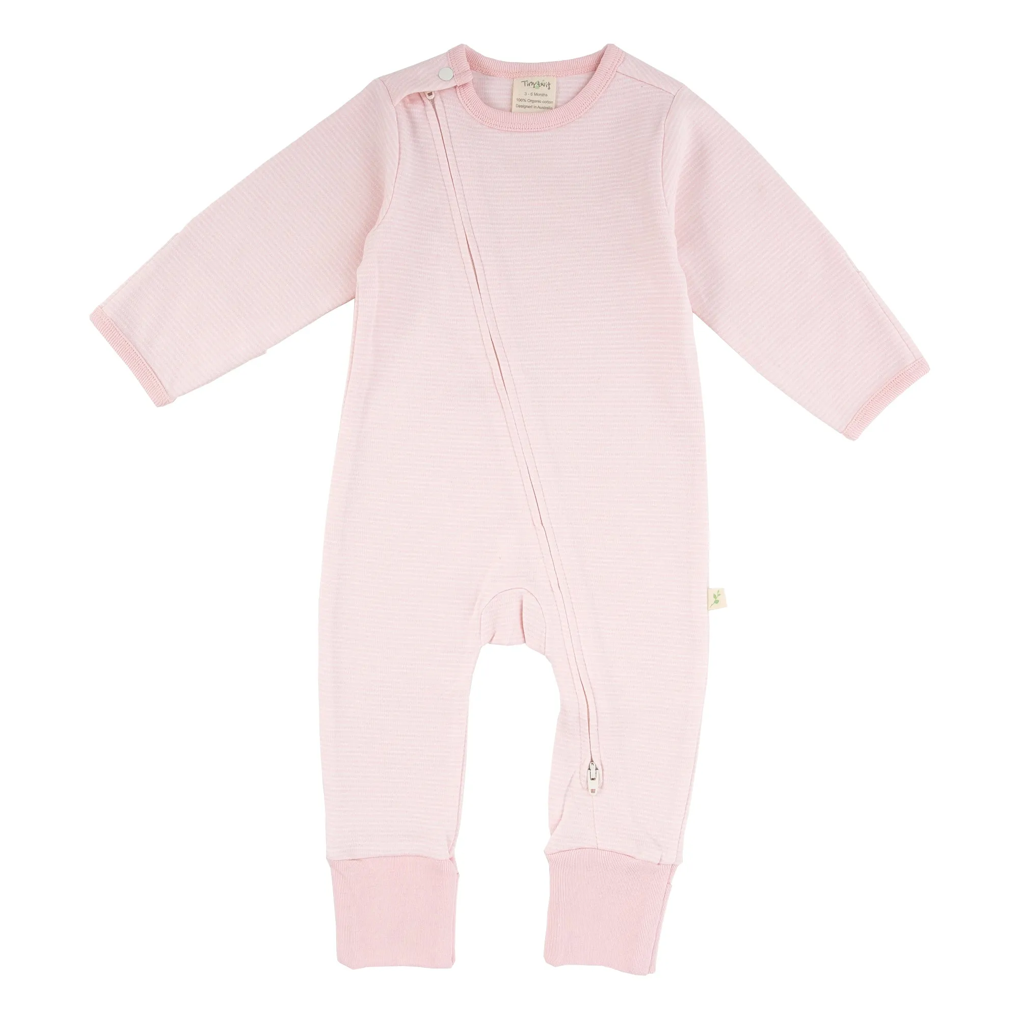 Tiny Twig Long Sleeve Zipsuit Pink Stripes