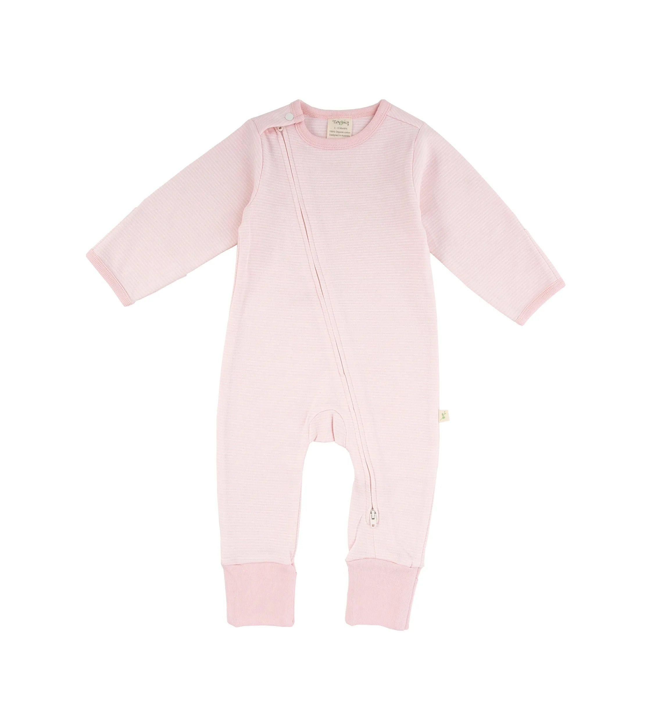 Tiny Twig Long Sleeve Zipsuit Pink Stripes