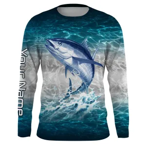 Tuna fishing blue sea water camo Custom name Long sleeve, Long Sleeve Hooded NPQ853