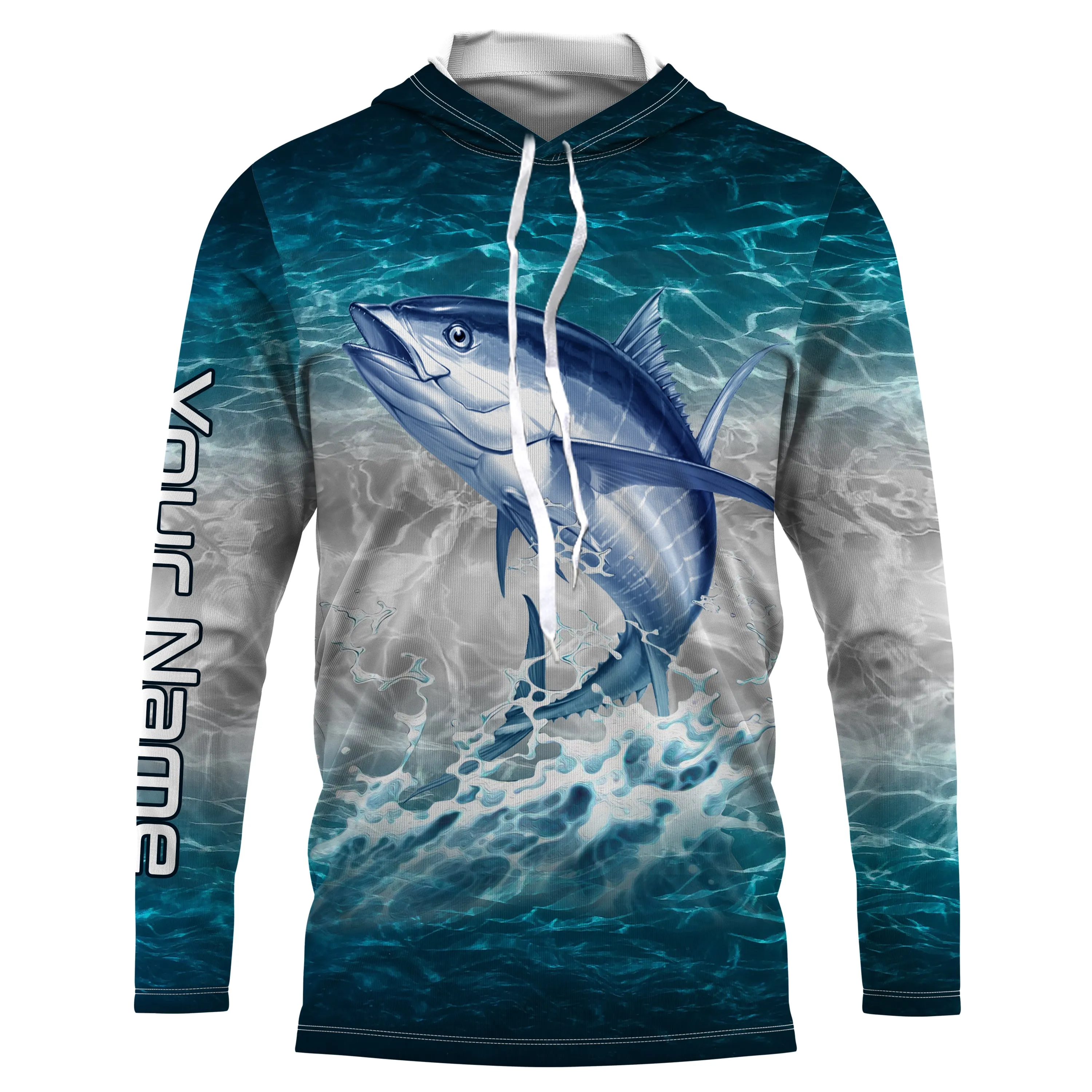 Tuna fishing blue sea water camo Custom name Long sleeve, Long Sleeve Hooded NPQ853