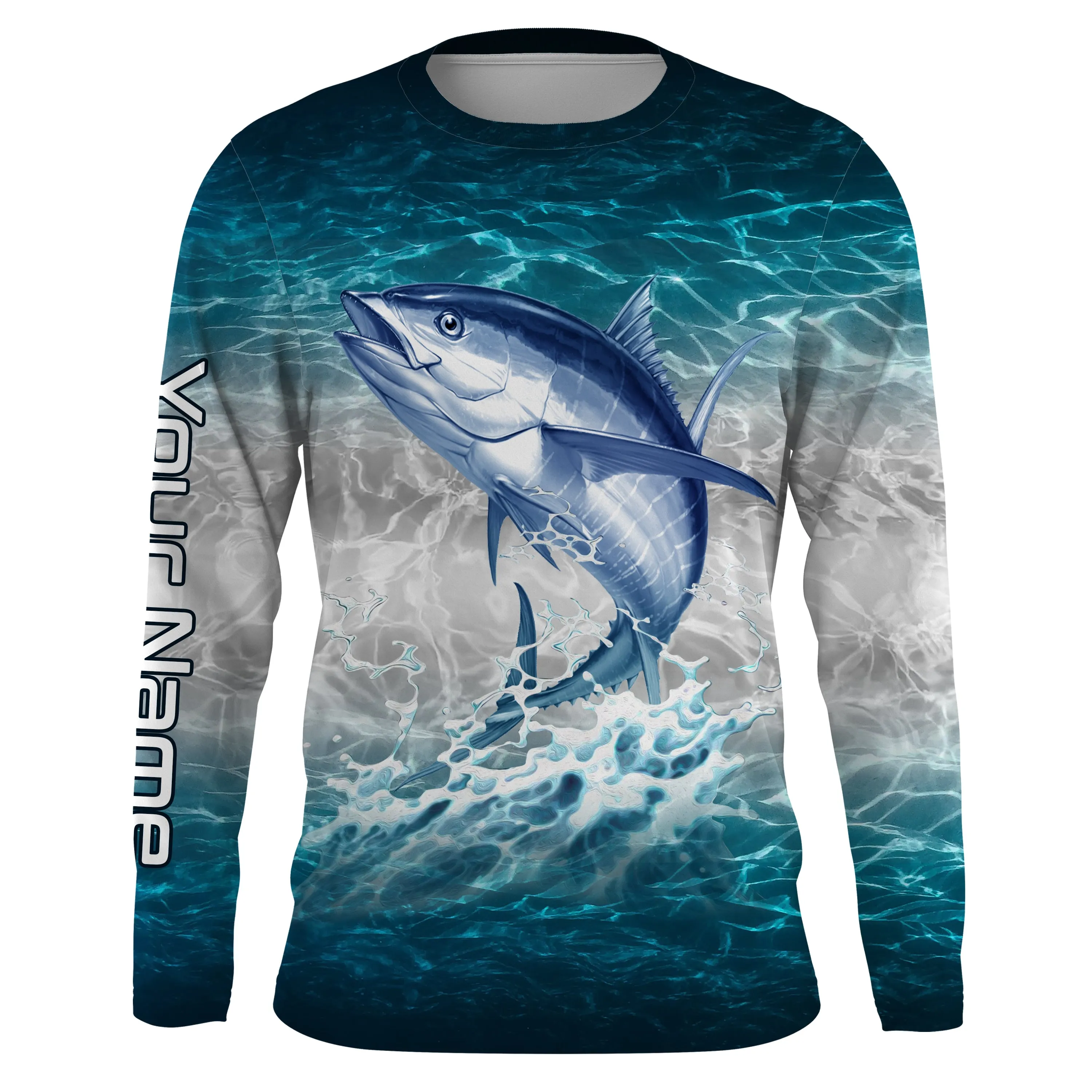 Tuna fishing blue sea water camo Custom name Long sleeve, Long Sleeve Hooded NPQ853